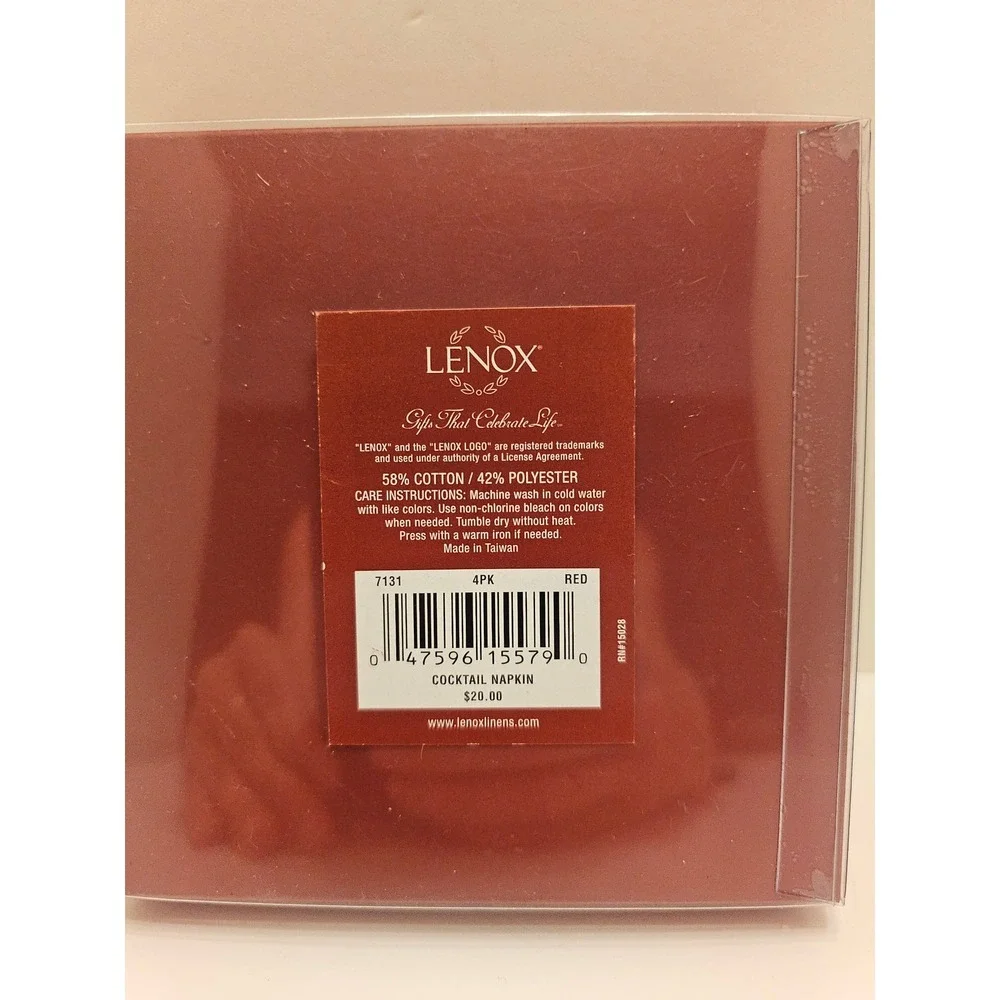 Lenox Holiday Holly Damask Cocktail Napkins Red Green Set of 9 Christmas Linens